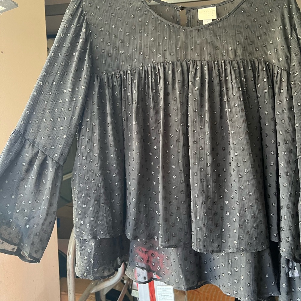 a new day Black Textured Blouse